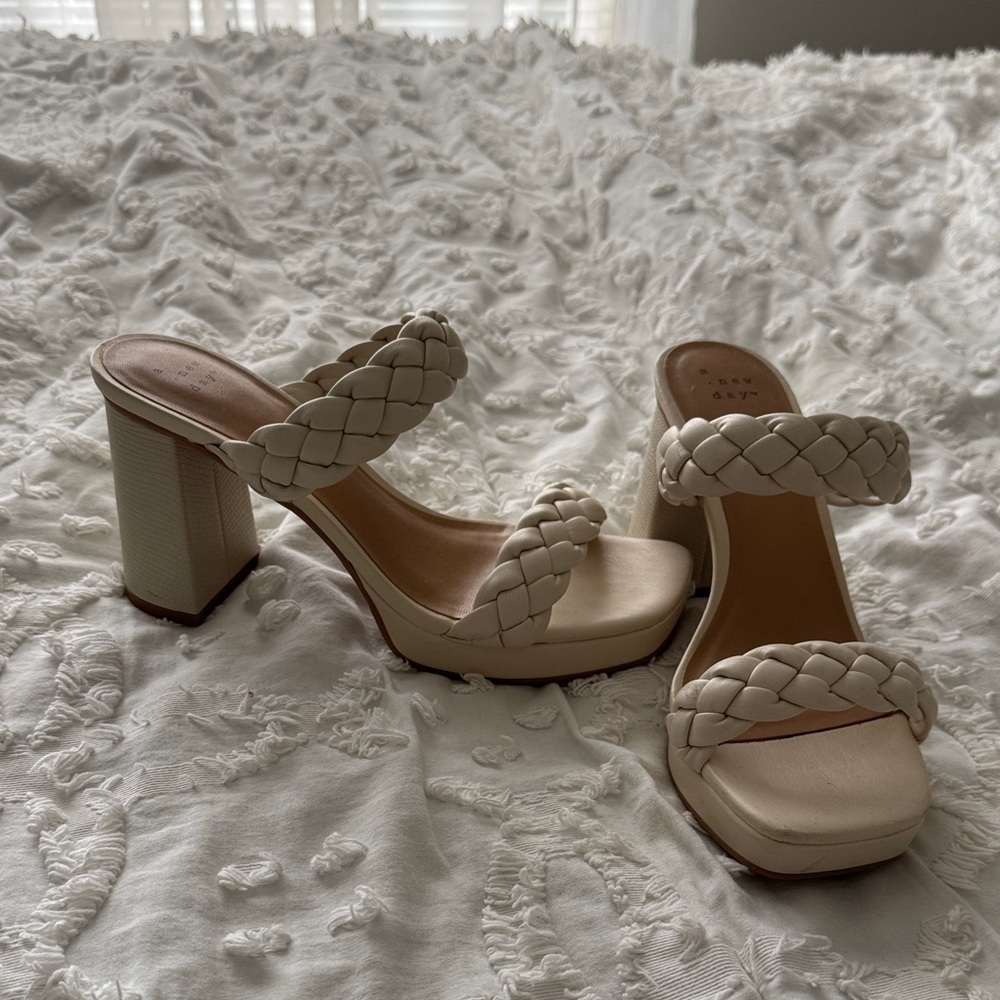 Women's Cream Braided Heeled Sandals